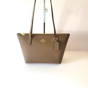 Coach CW395 Crossgrain Leather Fiona Tote Handbag Dark Stone